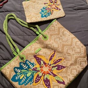Vera Bradley Straw Beach Bag and Wristlet